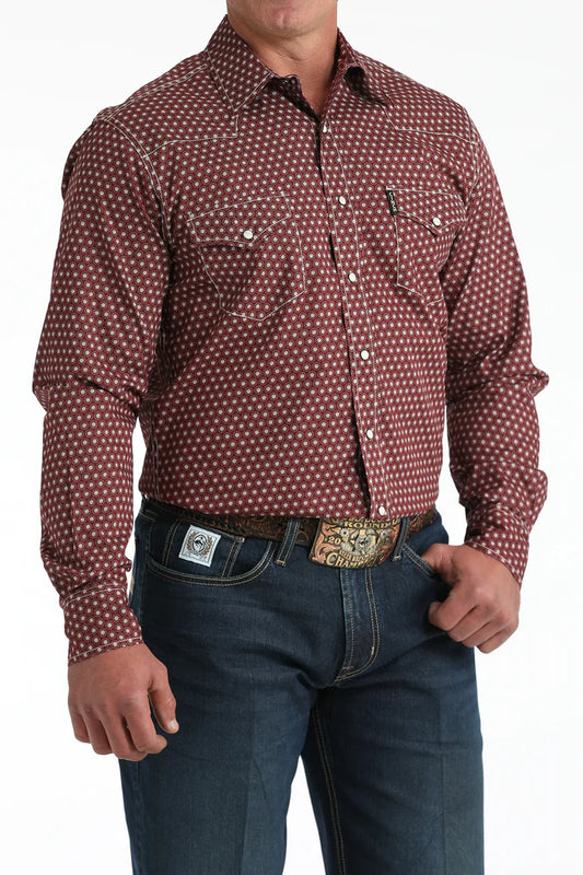 Men's Cinch Burgundy Modern Fit Long Sleeve Shirt