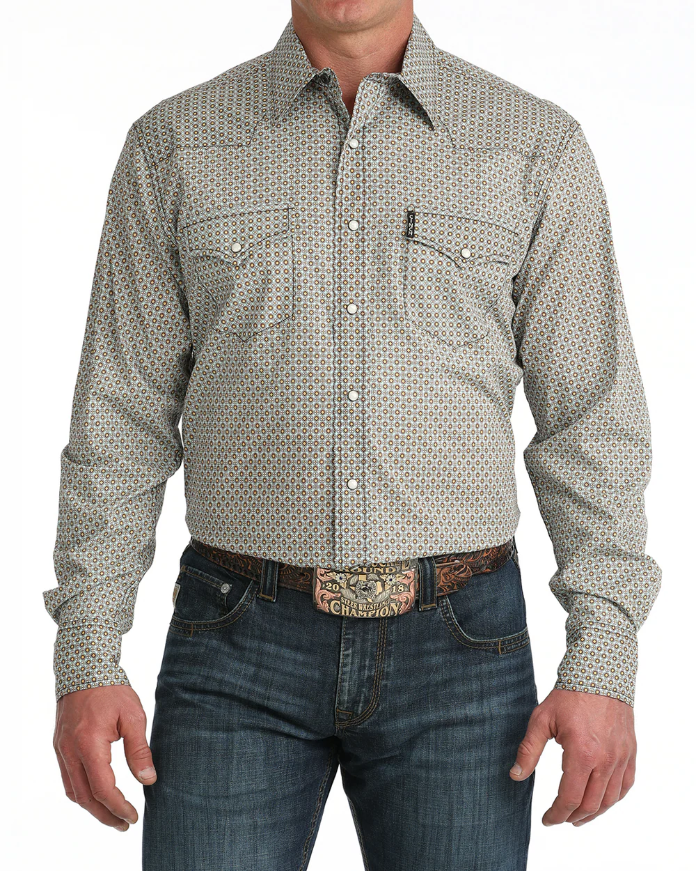 Men's Cinch Modern Fit Snap - Blue Geometric