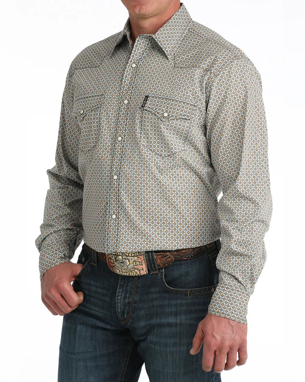 Men's Cinch Modern Fit Snap - Blue Geometric