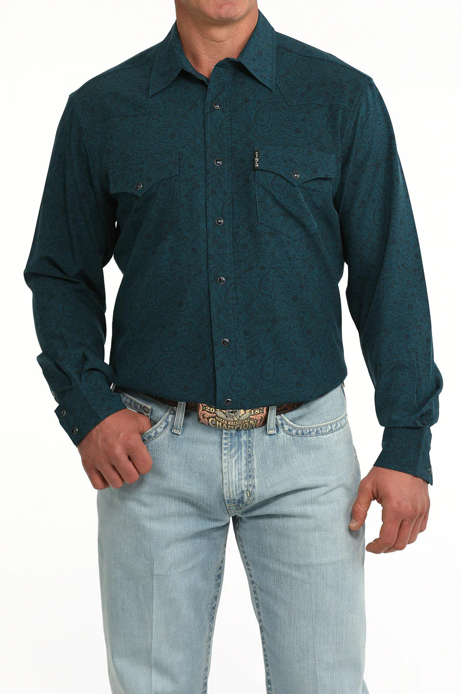 Men's Cinch Teal Print Modern Long Sleeve Shirt