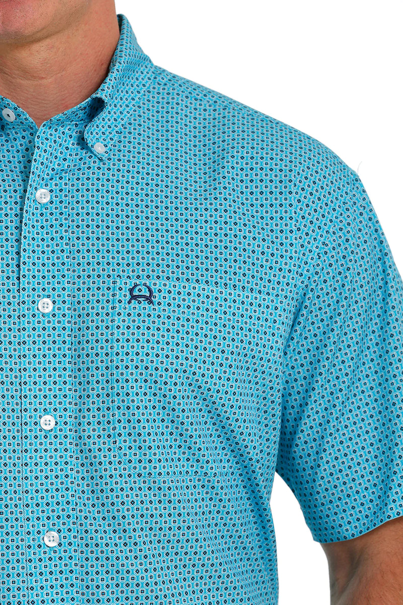Men's Cinch Arena Flex Turquoise Geometric Print Shirt