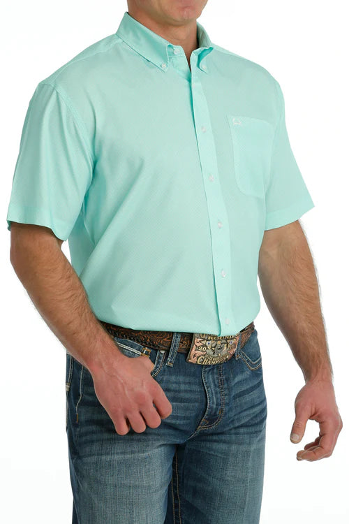 Men's Cinch Mint ArenaFlex Geometric Print Short Sleeve Shirt