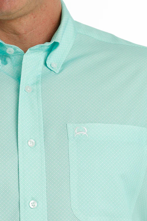 Men's Cinch Mint ArenaFlex Geometric Print Short Sleeve Shirt