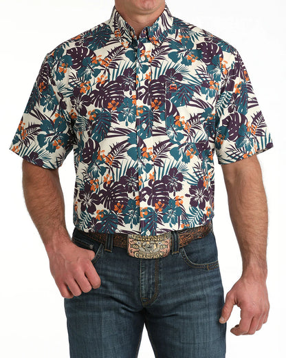 Men's Cinch Arenaflex Button Down Western Shirt - Cream Hawaiian