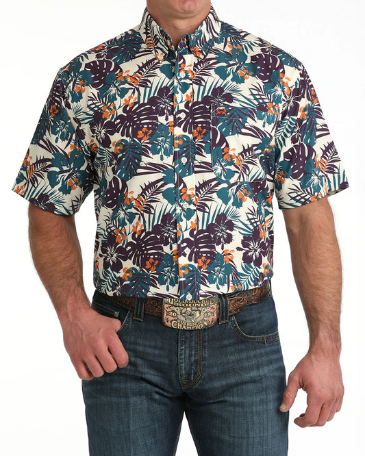Men's Cinch Arenaflex Button Down Western Shirt - Cream Hawaiian