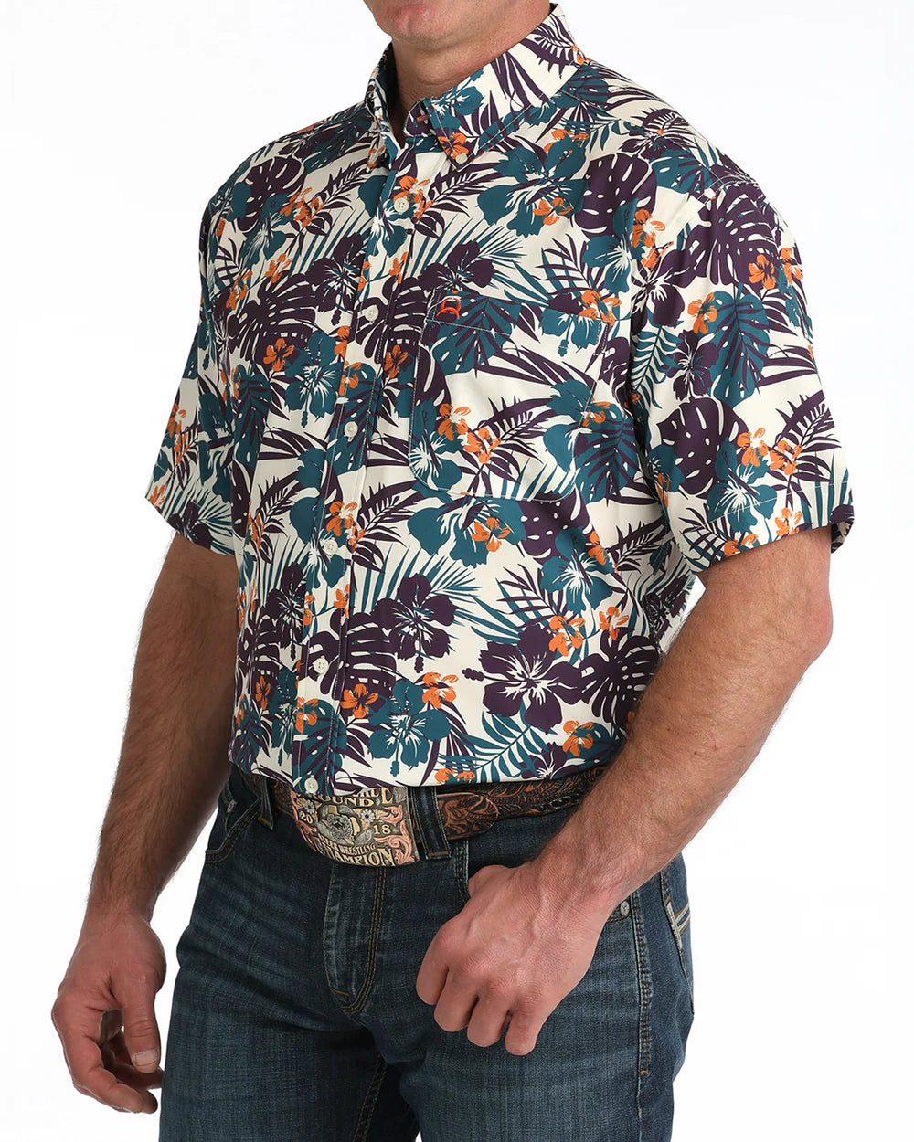 Men's Cinch Arenaflex Button Down Western Shirt - Cream Hawaiian