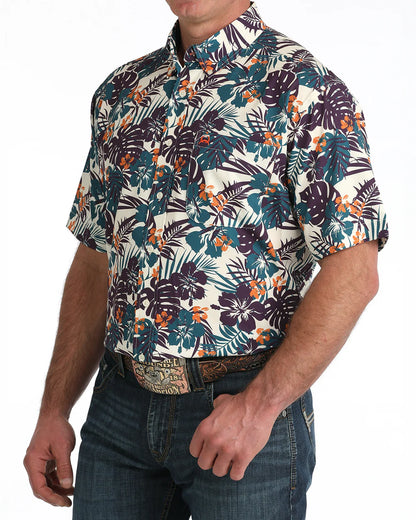 Men's Cinch Arenaflex Button Down Western Shirt - Cream Hawaiian