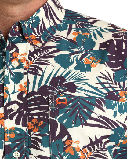 Men's Cinch Arenaflex Button Down Western Shirt - Cream Hawaiian