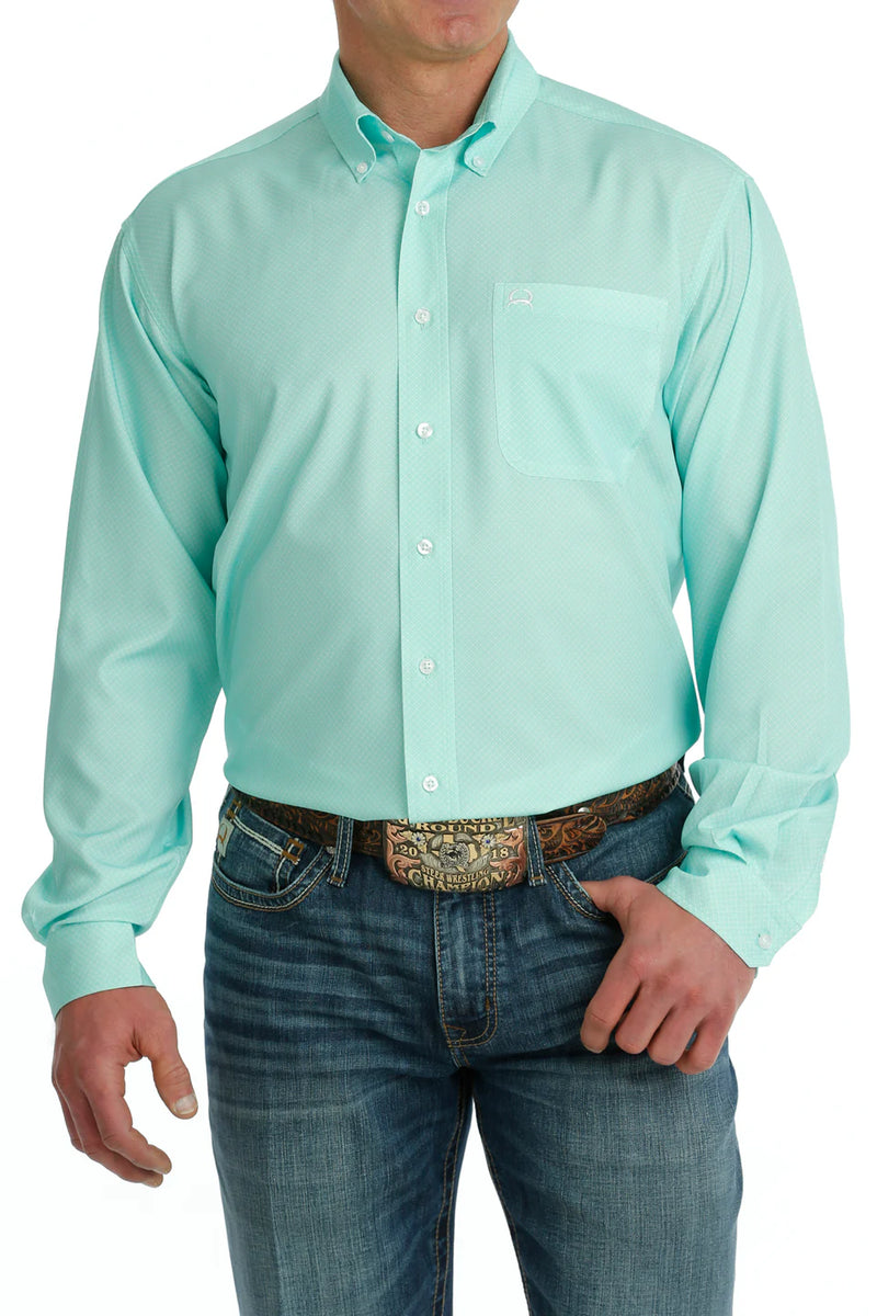 Men's Cinch Mint ArenaFlex Geometric Print Long Sleeve Shirt