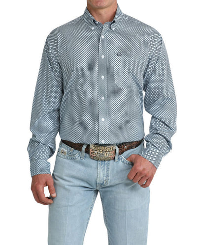 Men's Cinch Light Blue Geometric ArenaFlex Button Down Shirt