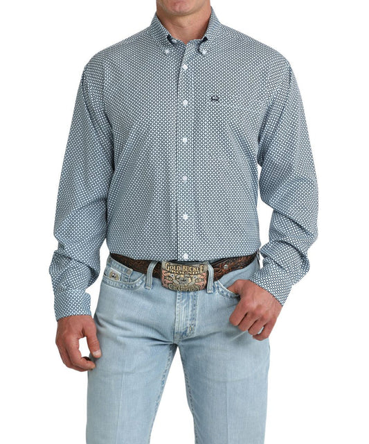 Men's Cinch Light Blue Geometric ArenaFlex Button Down Shirt
