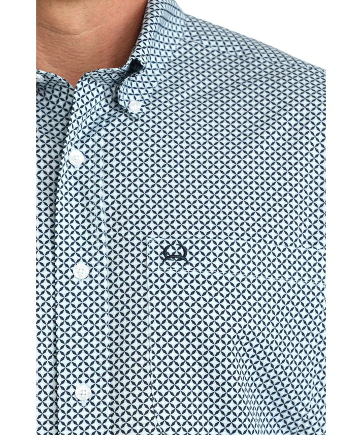 Men's Cinch Light Blue Geometric ArenaFlex Button Down Shirt