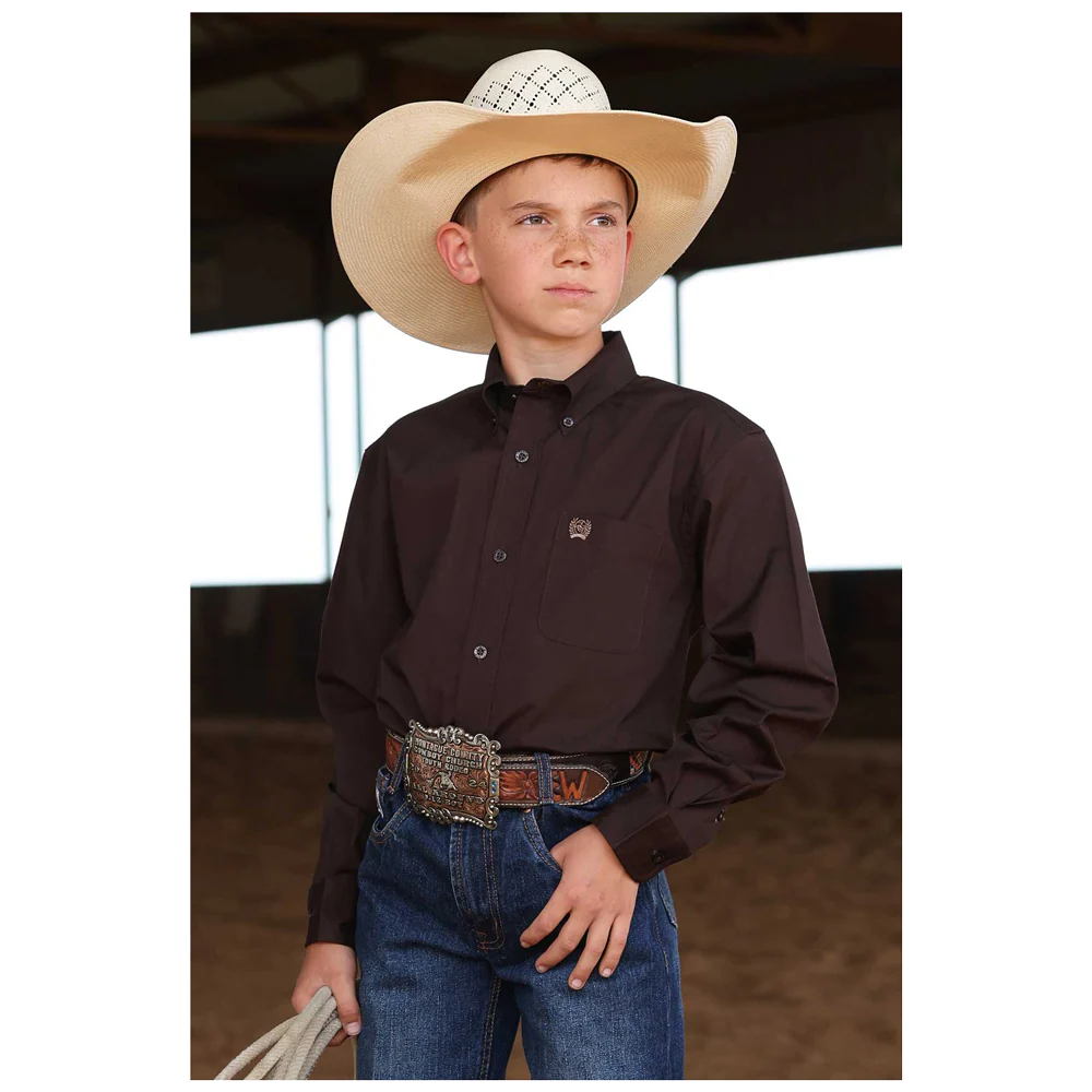 Boy's Cinch Long Sleeve Button Down - Brown Solid