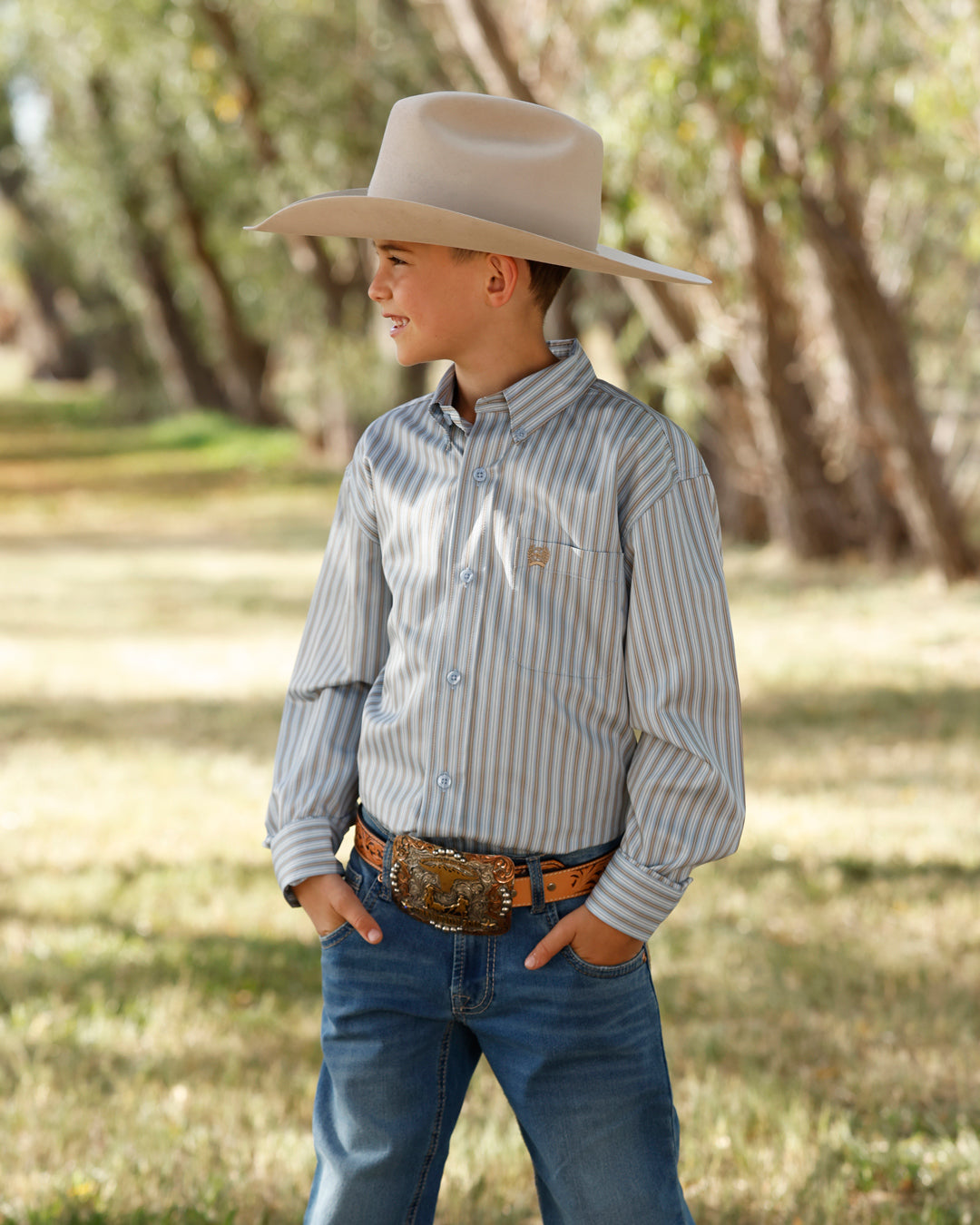 Boy's Cinch Light Blue Striped Button-Up Shirt