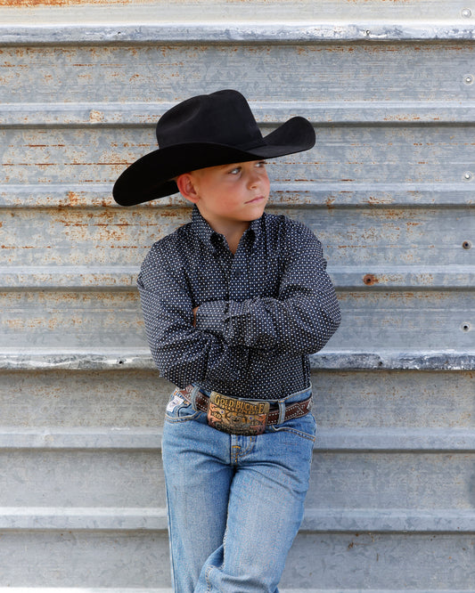 Boy's Cinch Black Geometric Print Button-Up Shirt