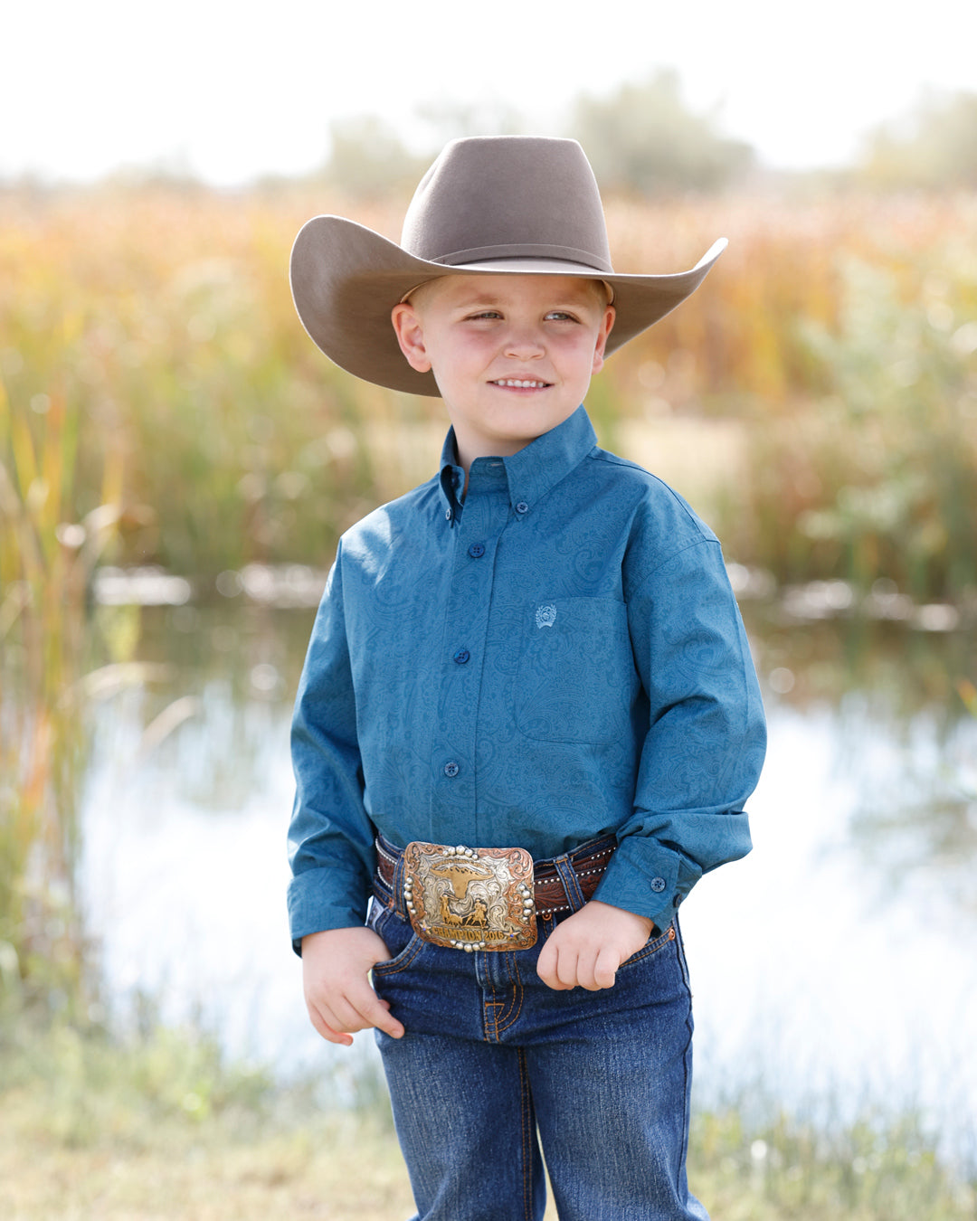 Boy's Cinch Teal Paisley Button-Up Shirt