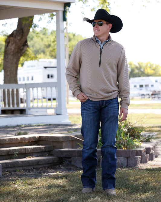 Men's Cinch 1/2 Zip Cable Knit Pullover - Stone