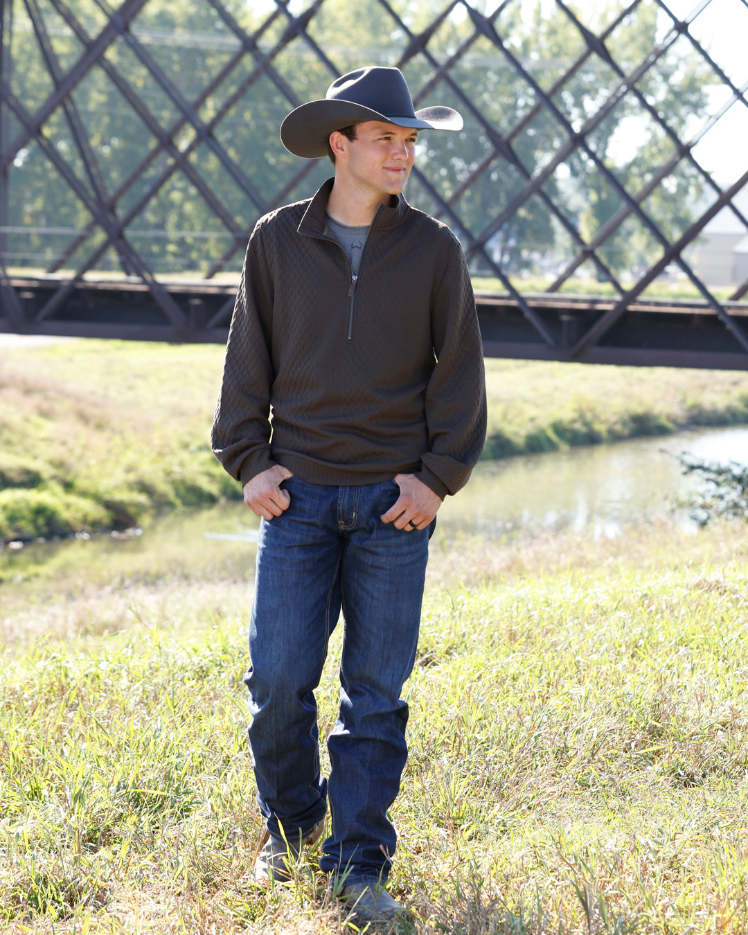 Men's Cinch 1/2 Zip Cable Knit Pullover - Brown