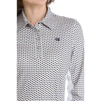 Women's Cinch White Geometric Print Hybrid Snap Shirt