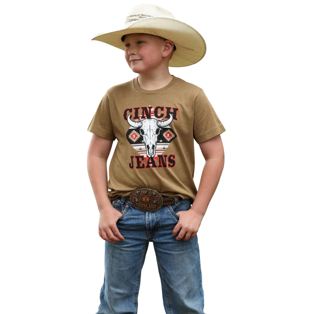 Boy's Cinch Graphic T-Shirt - Brown Aztec Logo