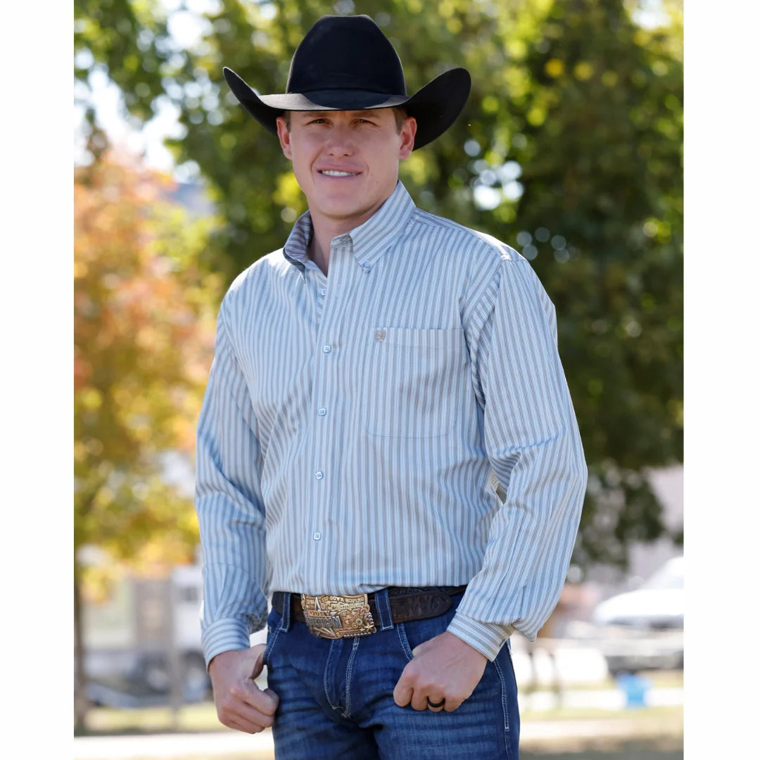 Men's Cinch Light Blue Striped Button Down