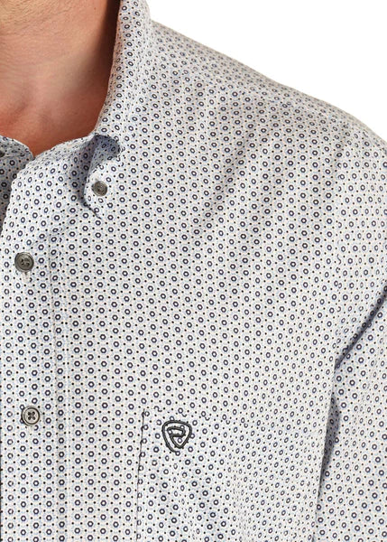 Men's Rock & Roll Denim Geometric Print Button Down Western Shirt