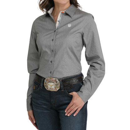 Women's Cinch Long Sleeve Button Shirt - Grey Paisley