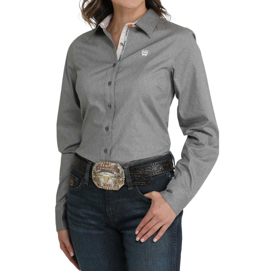 Women's Cinch Long Sleeve Button Shirt - Grey Paisley