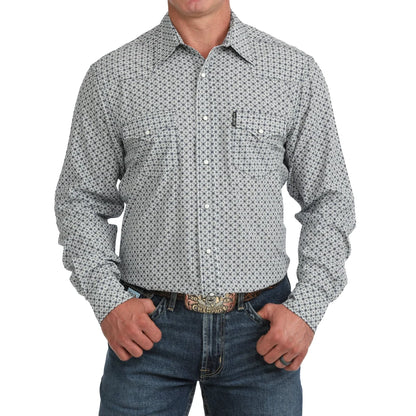 Men's Cinch Geometric ArenaFlex Snap Shirt - White and Navy