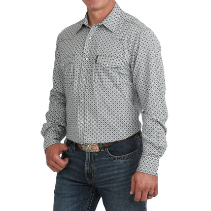 Men's Cinch Geometric ArenaFlex Snap Shirt - White and Navy