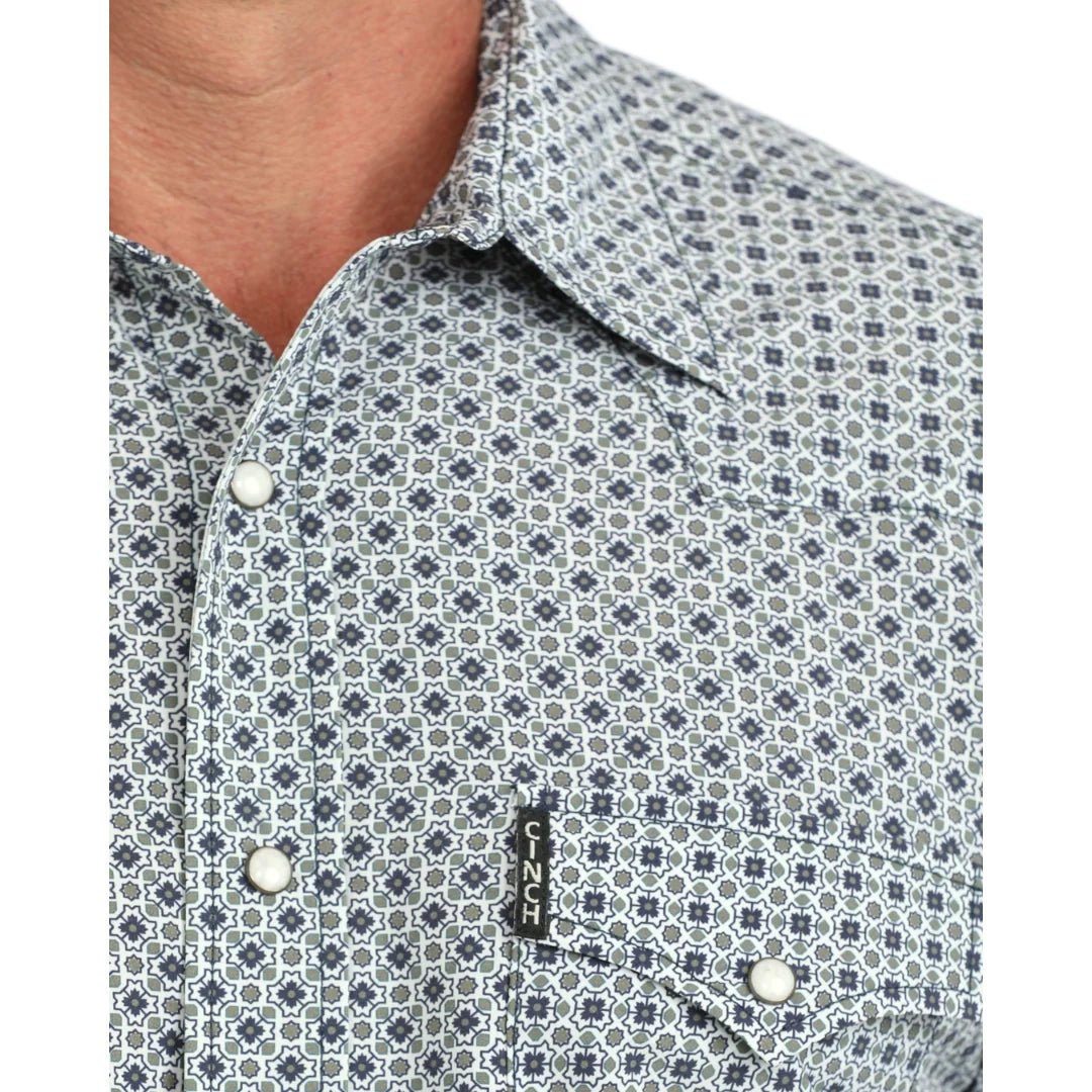 Men's Cinch Geometric ArenaFlex Snap Shirt - White and Navy