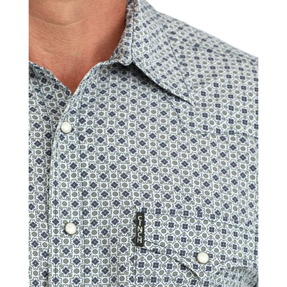 Men's Cinch Geometric ArenaFlex Snap Shirt - White and Navy