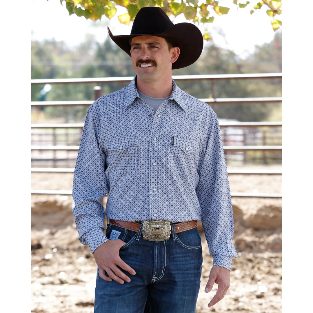 Men's Cinch Geometric ArenaFlex Snap Shirt - White and Navy