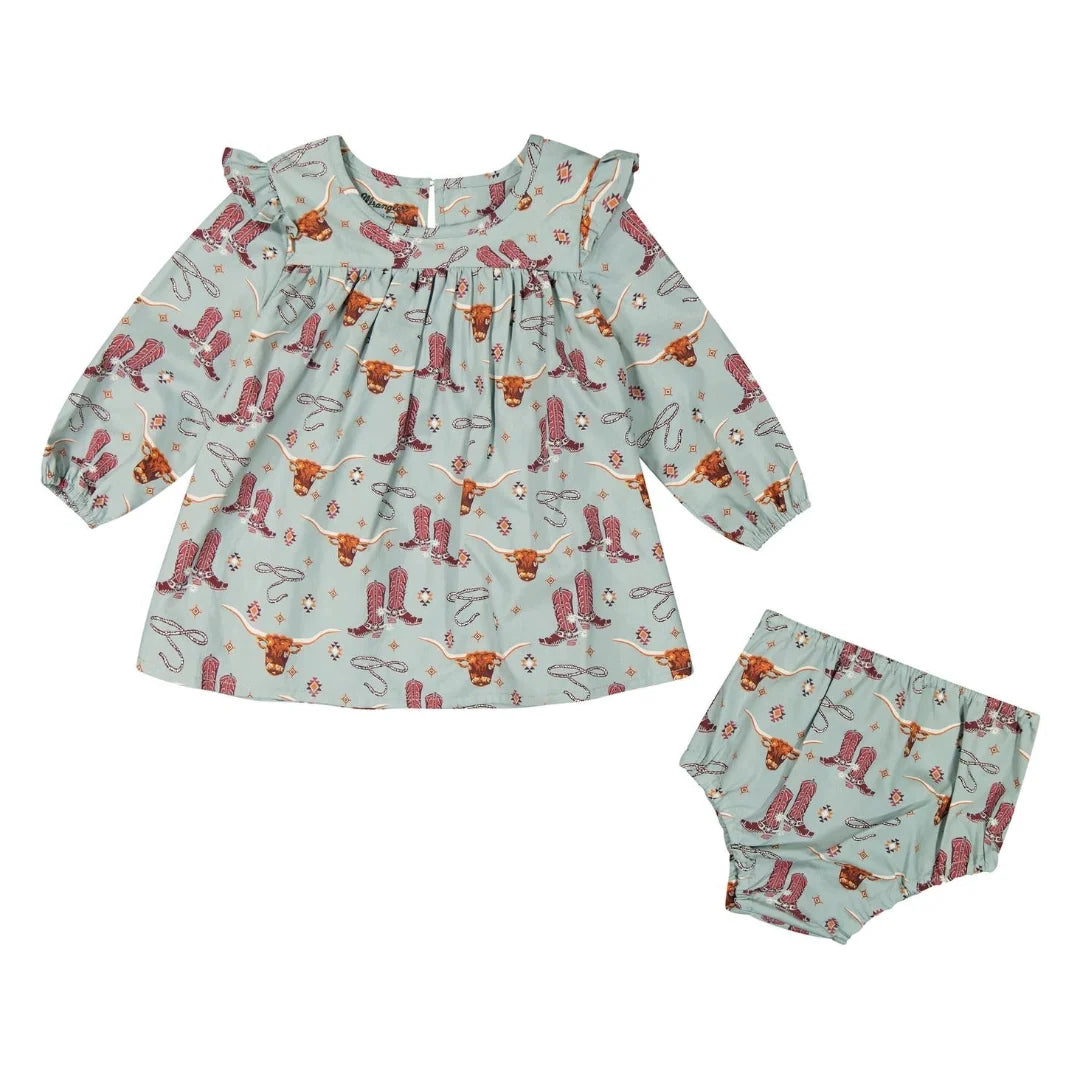 Girl's Wrangler Blue Western Print Trapeze Dress
