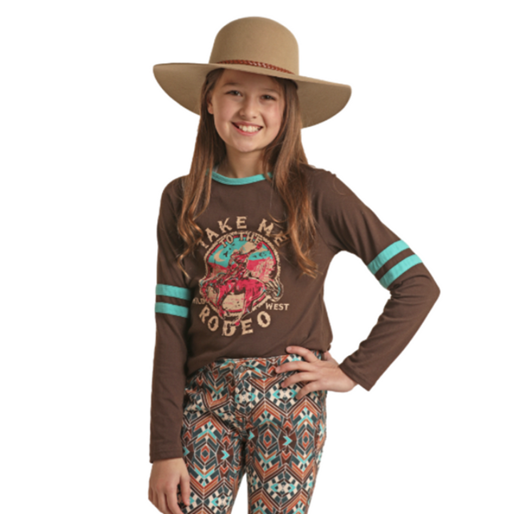 Girl's Rock & Roll Chocolate 'Take Me to the Rodeo' Graphic Long Sleeve