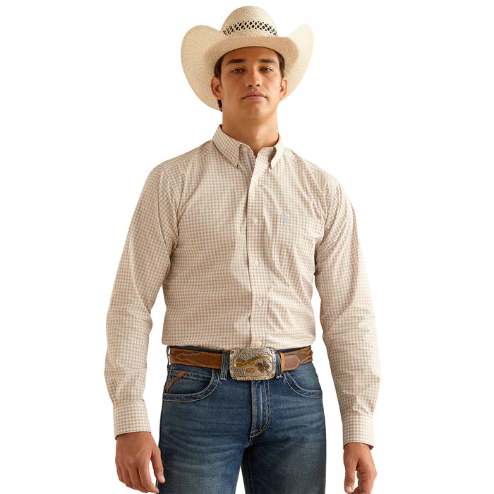 Men's Ariat Pro Series Kiernan Khaki & White Plaid Western Shirt