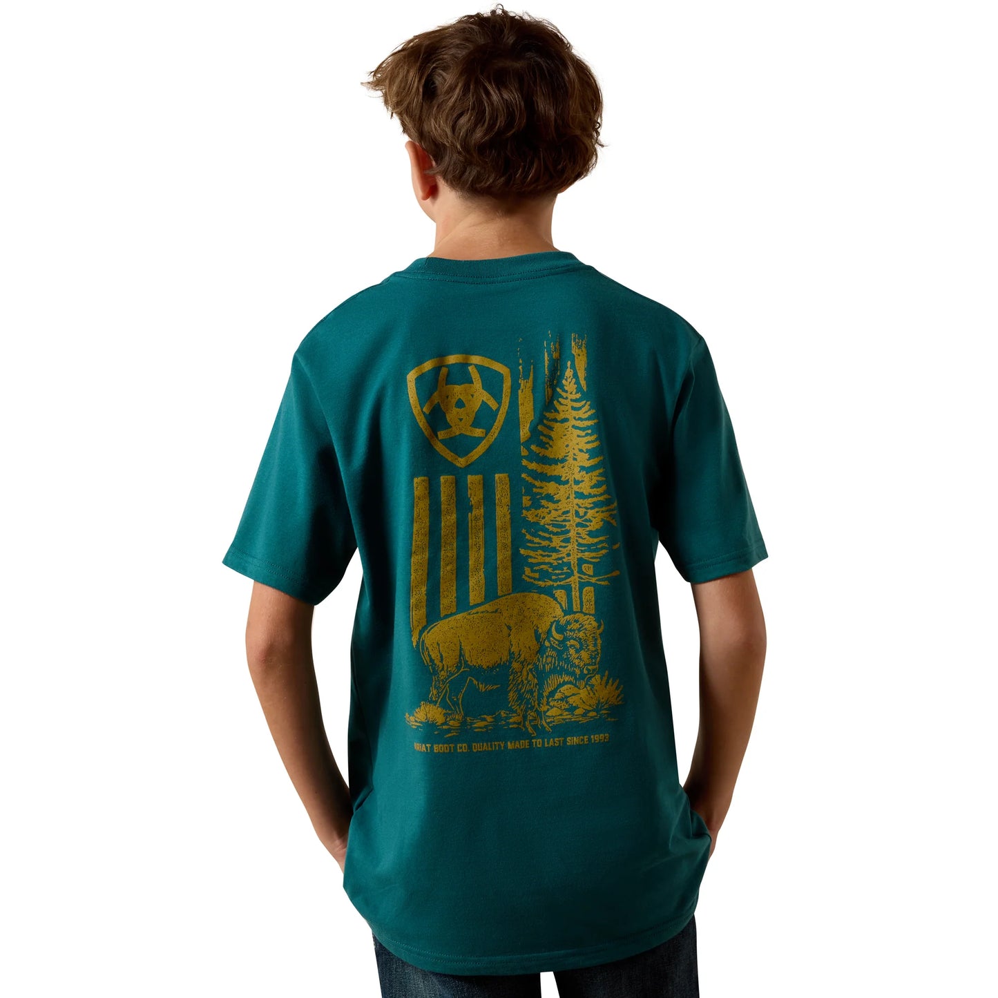 Boy's Ariat Mediterranean Blue Bison Wander Flag T-Shirt