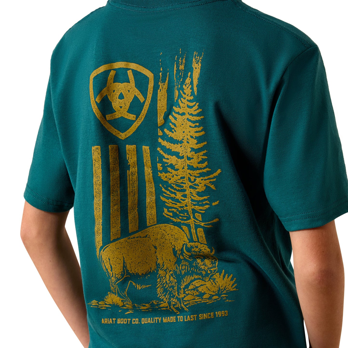 Boy's Ariat Mediterranean Blue Bison Wander Flag T-Shirt