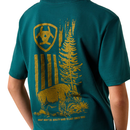 Boy's Ariat Mediterranean Blue Bison Wander Flag T-Shirt