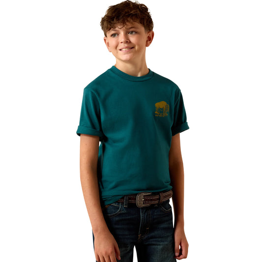 Boy's Ariat Mediterranean Blue Bison Wander Flag T-Shirt