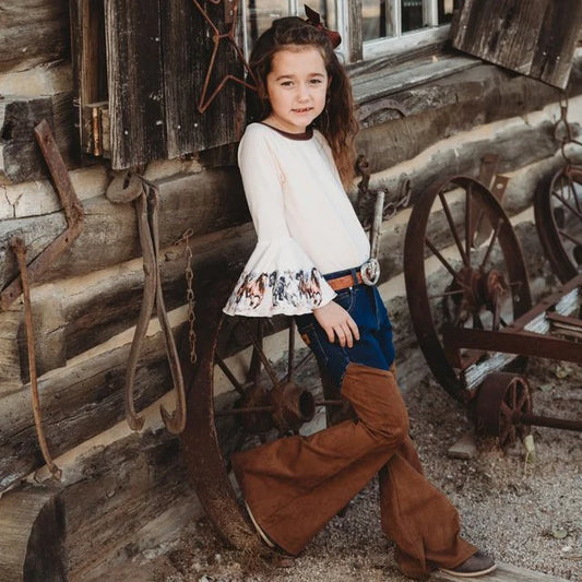 Girl's Shea Baby Running Horses L/S Bell Sleeve Shirt