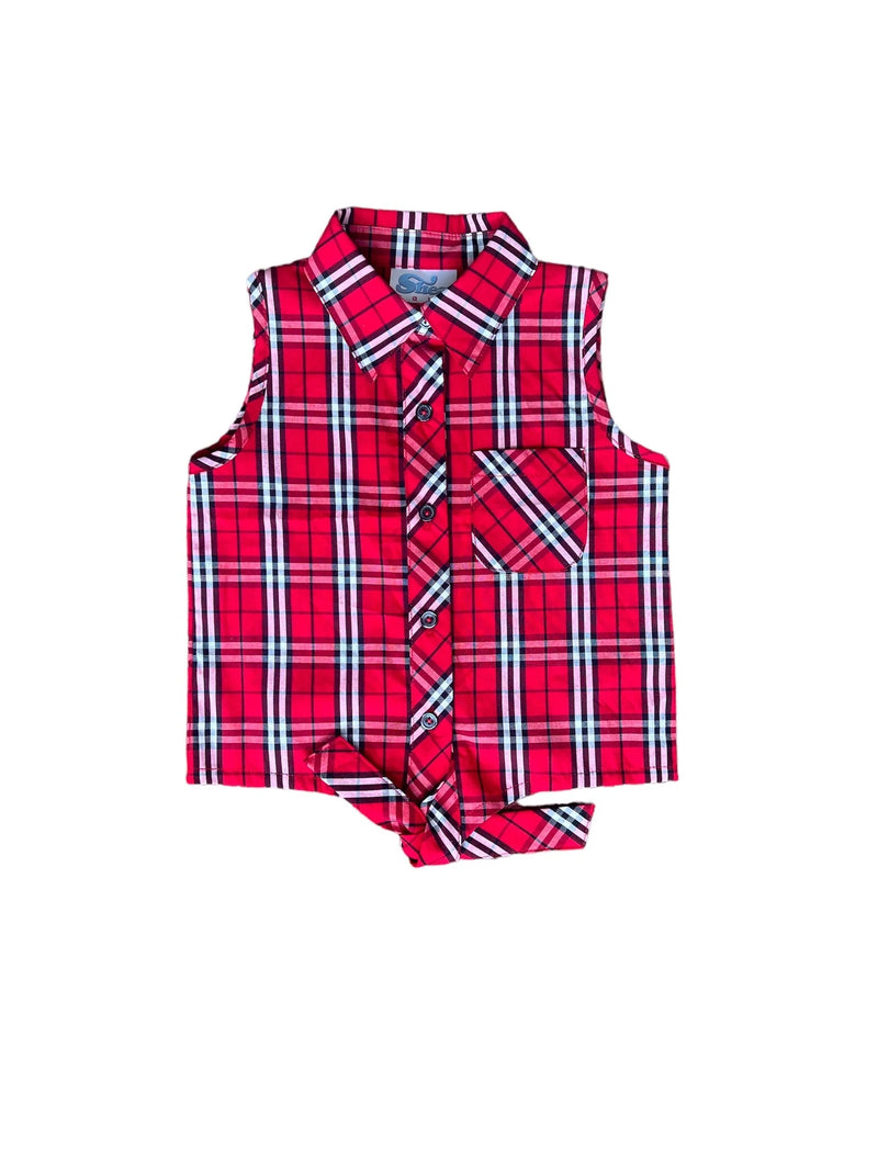 Girl's Shea Baby Red Plaid Tie Shirt Kid