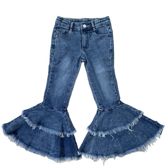 Girl's Shea Baby Ruffle Denim Bell Pants