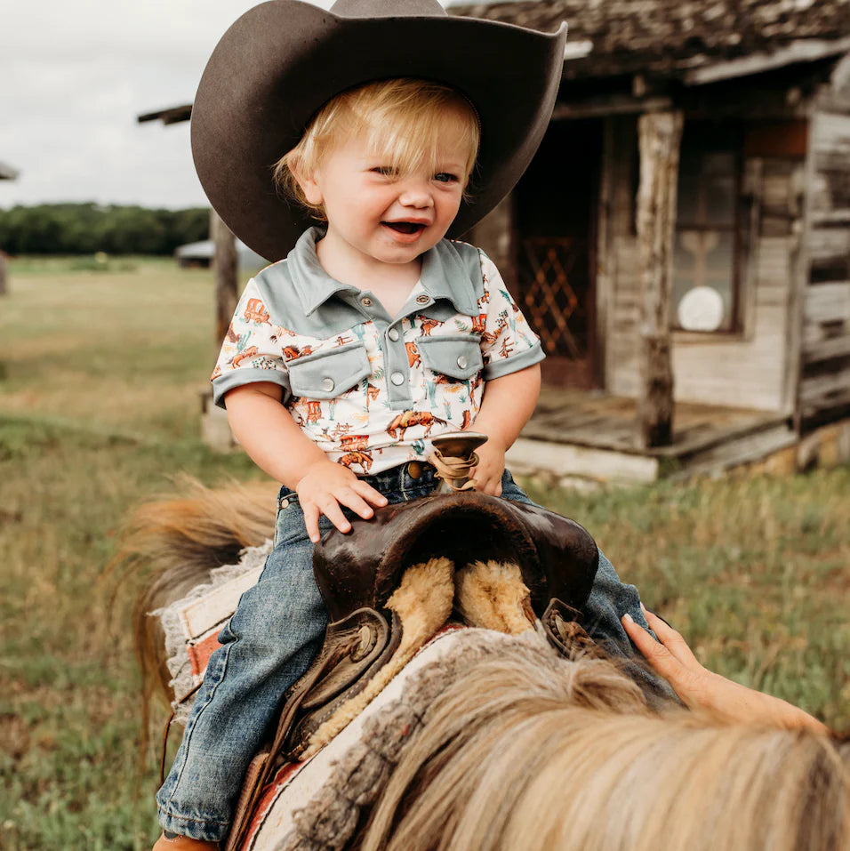 Boy's Shea Baby Riding West S/S Pearl Snap Onesie