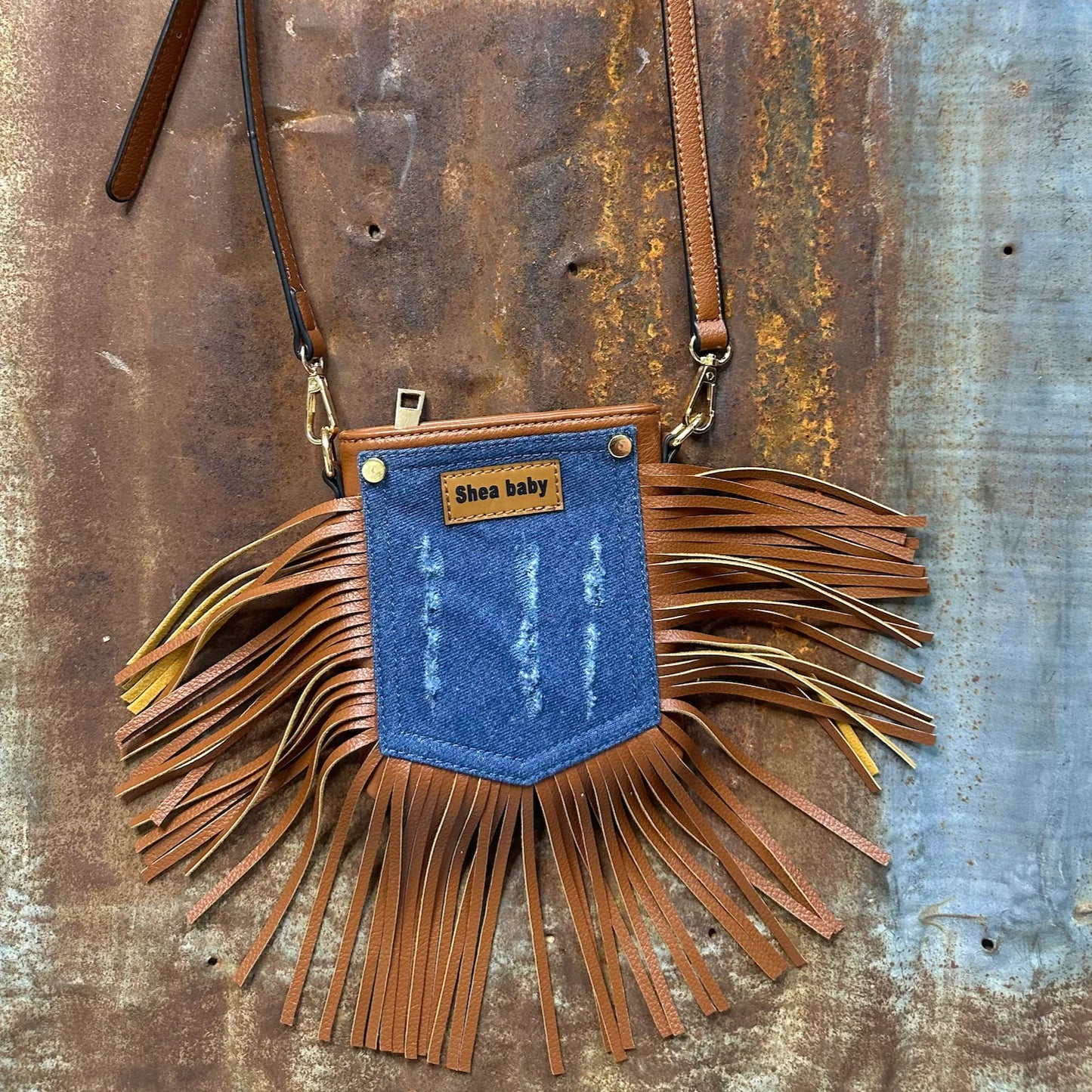 Girl's Shea Babe Denim Leather Fringe Handbag