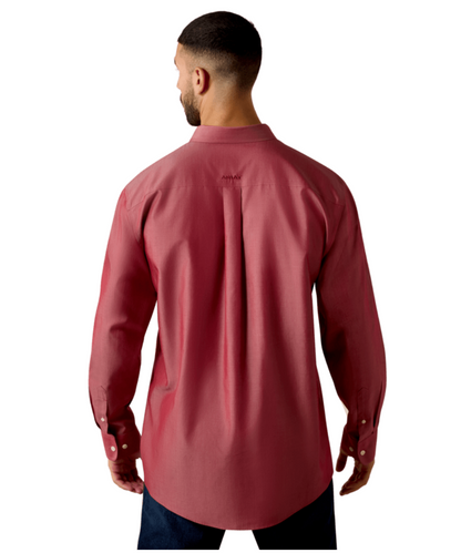Men's Ariat Wrinkle Free Solid Pinpoint Oxford Classic Fit Shirt - Rhubarb