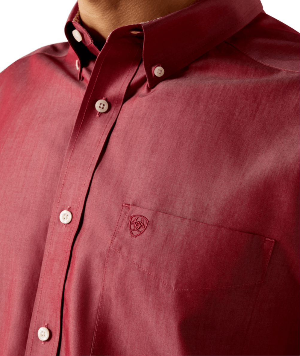 Men's Ariat Wrinkle Free Solid Pinpoint Oxford Classic Fit Shirt - Rhubarb