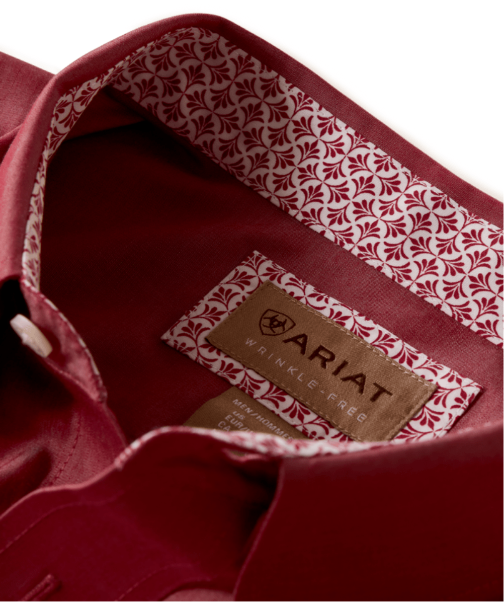 Men's Ariat Wrinkle Free Solid Pinpoint Oxford Classic Fit Shirt - Rhubarb