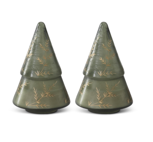 Green Glass Filled Christmas Tree Candle