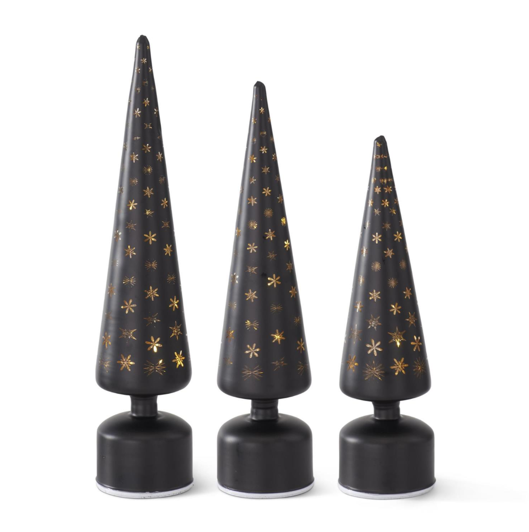 Matte Black Gold Interior Snowflake Cone Trees w/ LED
